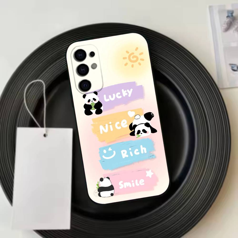 Cute Lucky Panda Phone Case Black Silicone Soft For Samsung S25,S24,S21,S22,S23,S30,Ultra,S20,Plus,Fe,Lite