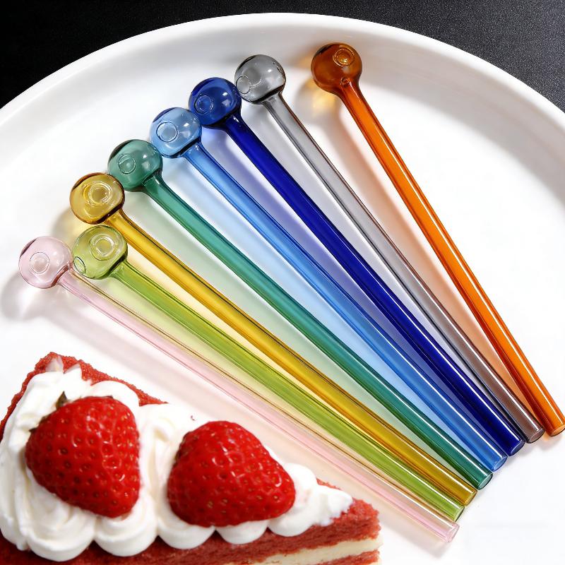 8 Stück Hohle Kugel Glasstrohhalme Saft Milch Hohes Borosilikat Hitzebeständig Runder Kopf Strohhalm Wiederverwendbar