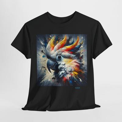 Kolorowa koszulka w stylu kakadu Pollock, prezent dla miłośnika ptaków, abstrakcyjna koszulka ze zwierzęciem, koszulka unisex