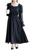 Gold Japan Plus Size Long Open Sizes Women's Dress, Sleeves, Shoulder, Ribbon, Shirring, Fall/Spring, LL, 3L, Black, Fem-600