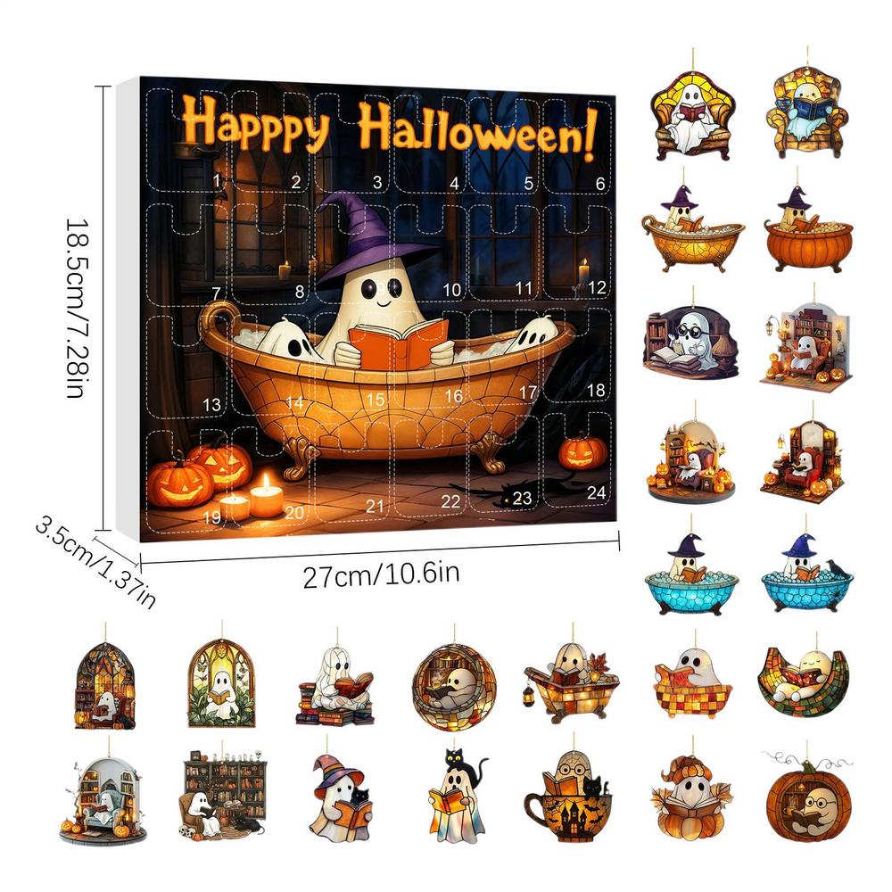 2025 Halloween Countdown Calendar 24PCS Acrylic Ghosts Bubble Bath Decorations Horror Ghosts Reading Books Advent Calendar