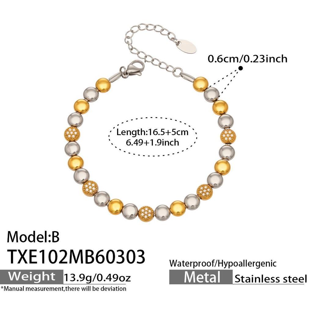 European & American Fashion Star Zirconium Necklace & Bracelet Set - Color-block Stainless Steel Jewelry