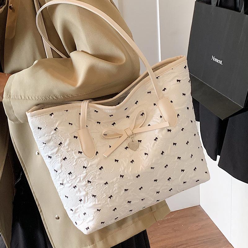 Large-capacity Bow Bag, Fashionable Hand-held Shoulder Bag, College Student Commuting Tote Bag