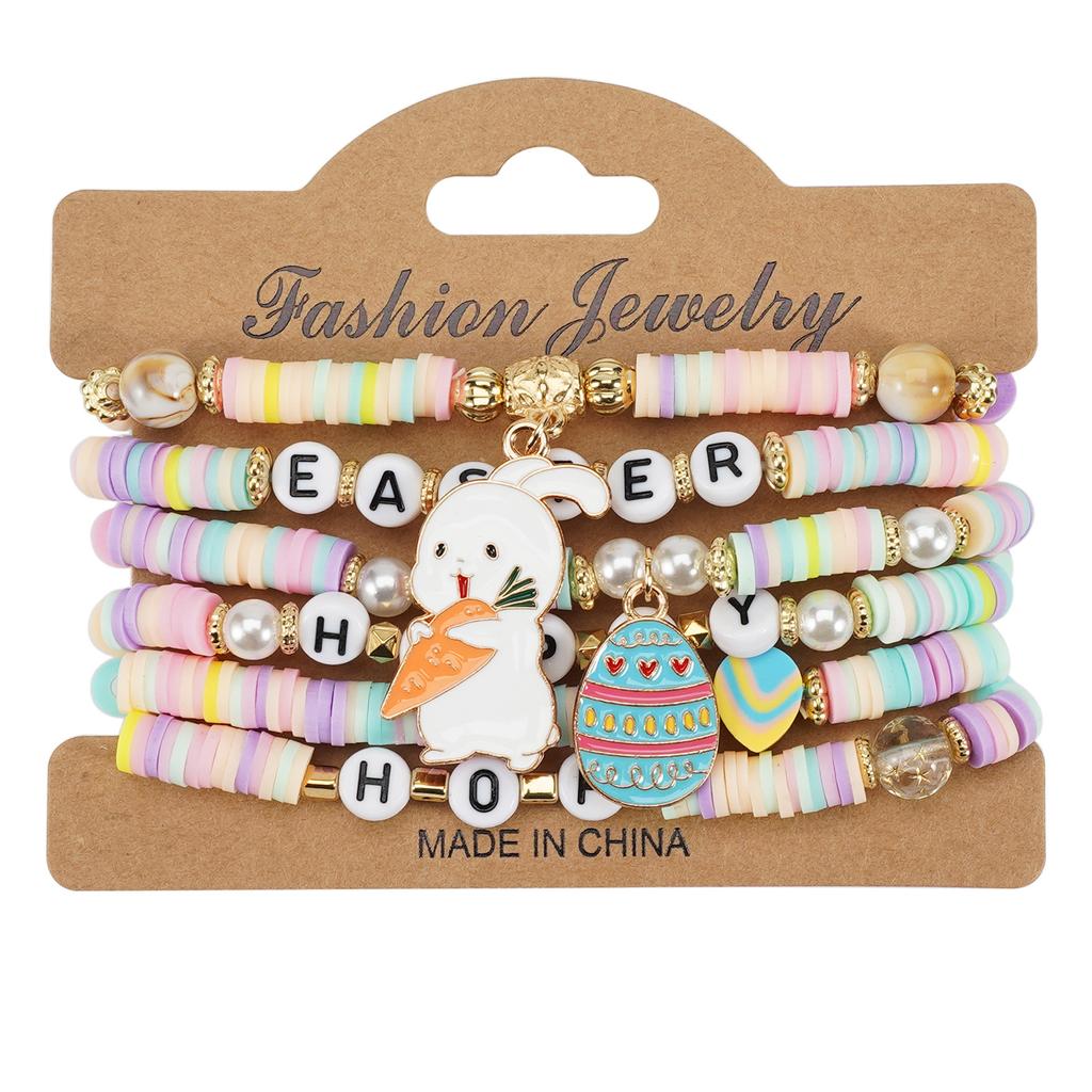 Easter Colorful Beads Bunny Pendant Bracelet Accessories for Girls
