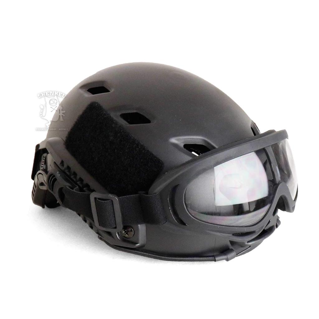 SHENKEL FAST HELMET BJ type chin strap and type combat goggles set 4-point helmet, black, GX-500 (black/clear lens)
