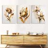 Golden Floral Art Posters, Gold Rose Wall Arts, Tulip and Lilly On White Background Abstract Flowers Prints Wall Decor No Frame