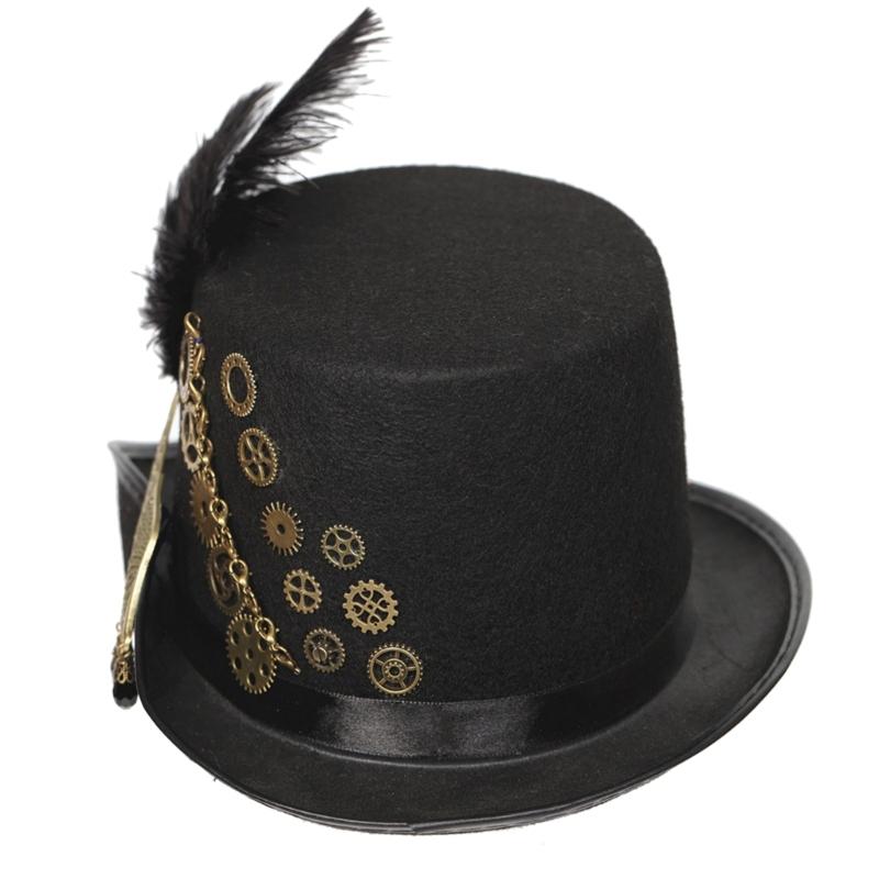 Steampunk Zylinderhut mit Zahnrad Bowler Zylinder Feder Fedora Hut Schwuler Zylinder Schwules Partykostüm Karneval Maskerade