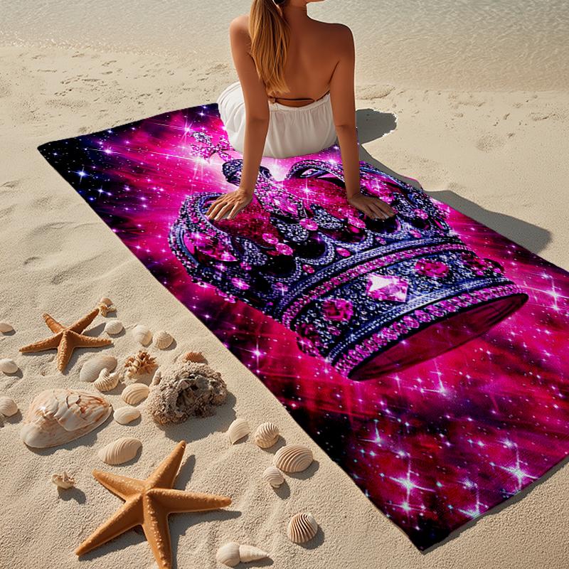 Pink Crown Sparkle Majesty Beach Towel, Super Soft Microfiber, Gift for Her/Him, Birthday, for Pool, Beach, Travel, Home Decor Fan gifts