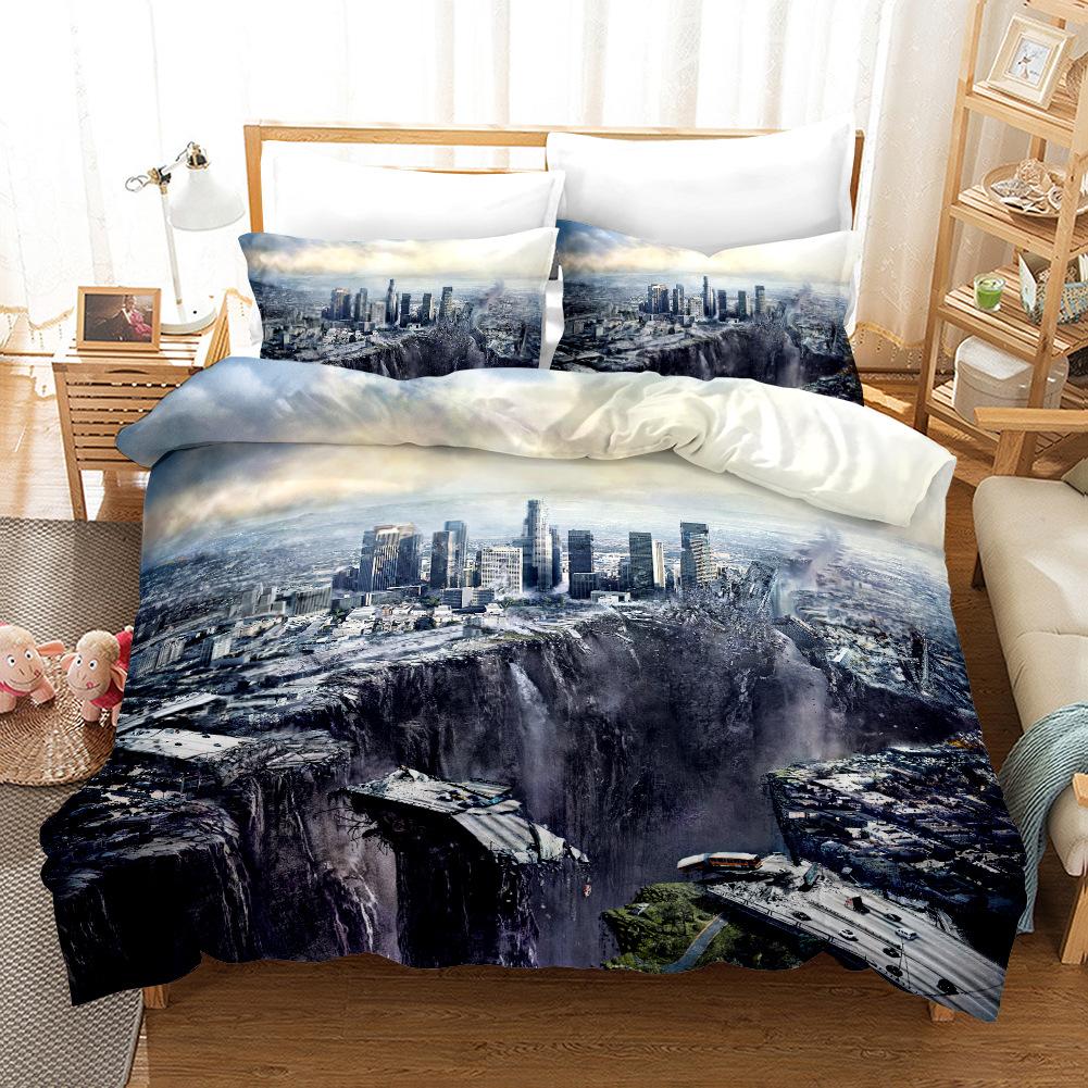 Doomsday Duvet Cover Statue of Liberty Eiffel Tower Bedding Set Polyester World Disaster Theme Comforter Cover for Boy Teen King