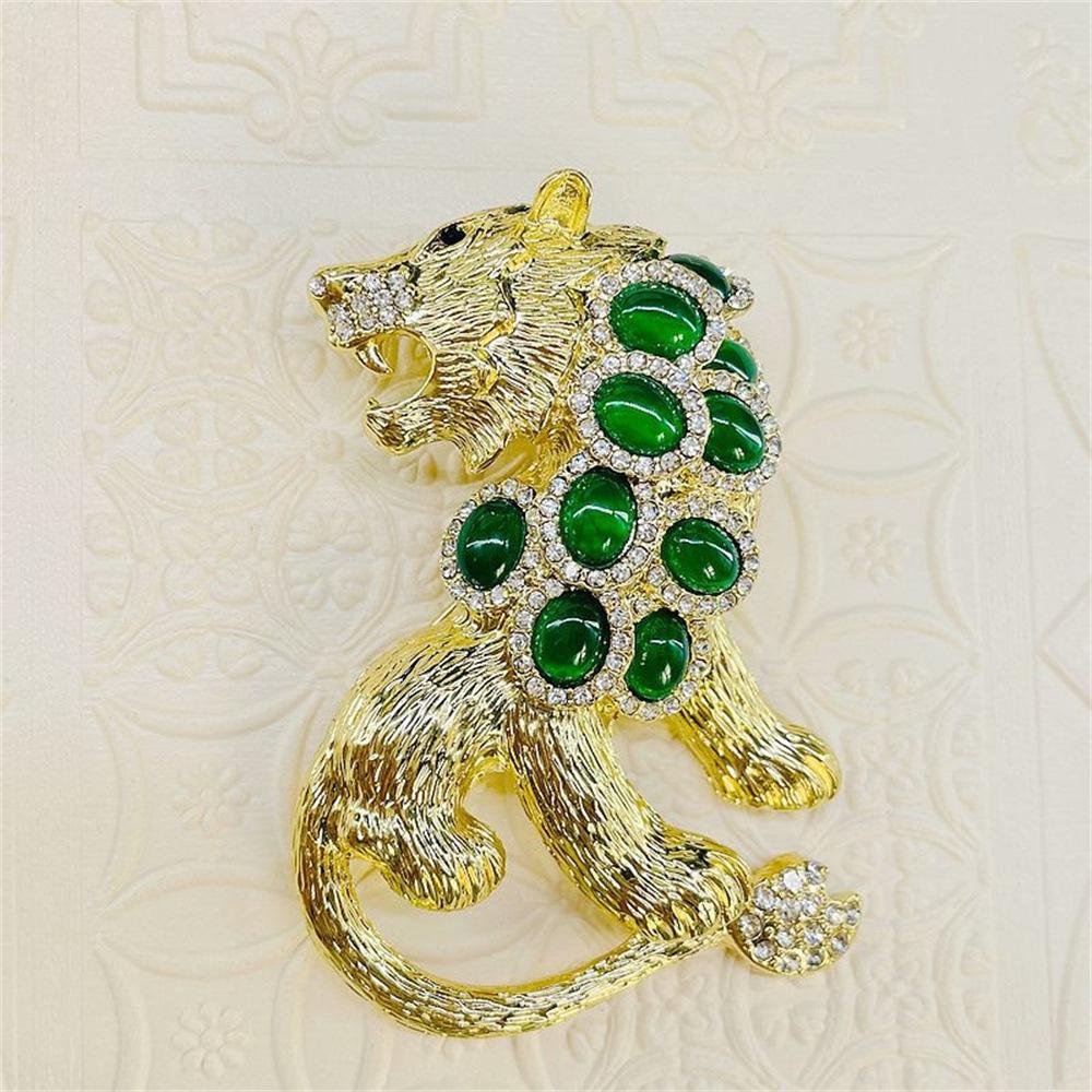 Women's Novelty Inlaid Imitation Glaze Rhinestone Lion Brooch Banquet Party Dress Suit Coat Decoration Pin