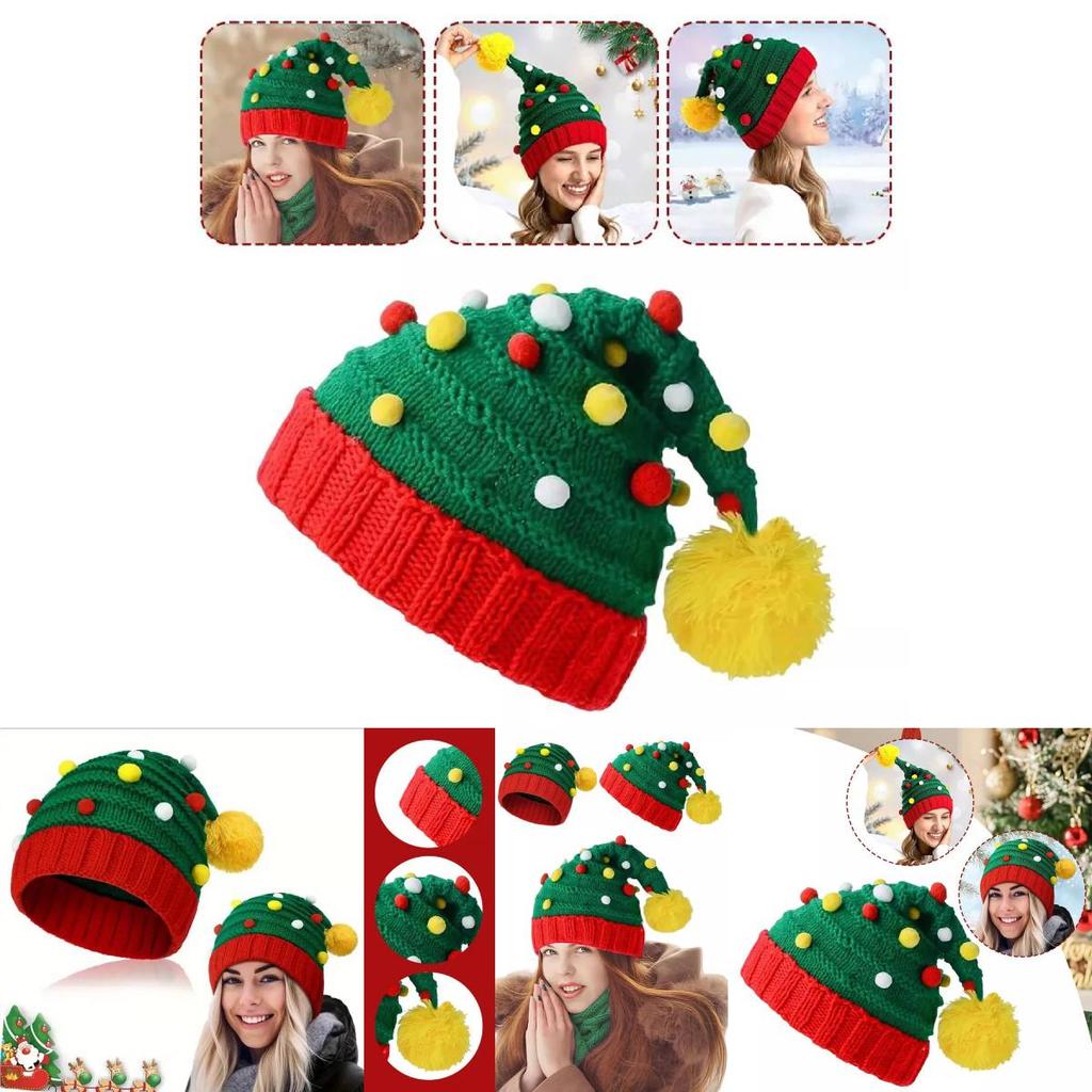 Stilvolle Grüne Weihnachtsbaum-Strickmütze Für Erwachsene Und Senioren Mit Bommel-Design