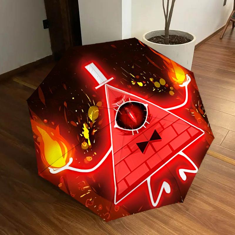 1pc Gravity Falls Bill Cipher Automatic Folding Umbrella - Compact 8-Rib Design, Durable Plastic & Iron, Lightweight for Outdoor Daily Use,  a0929187