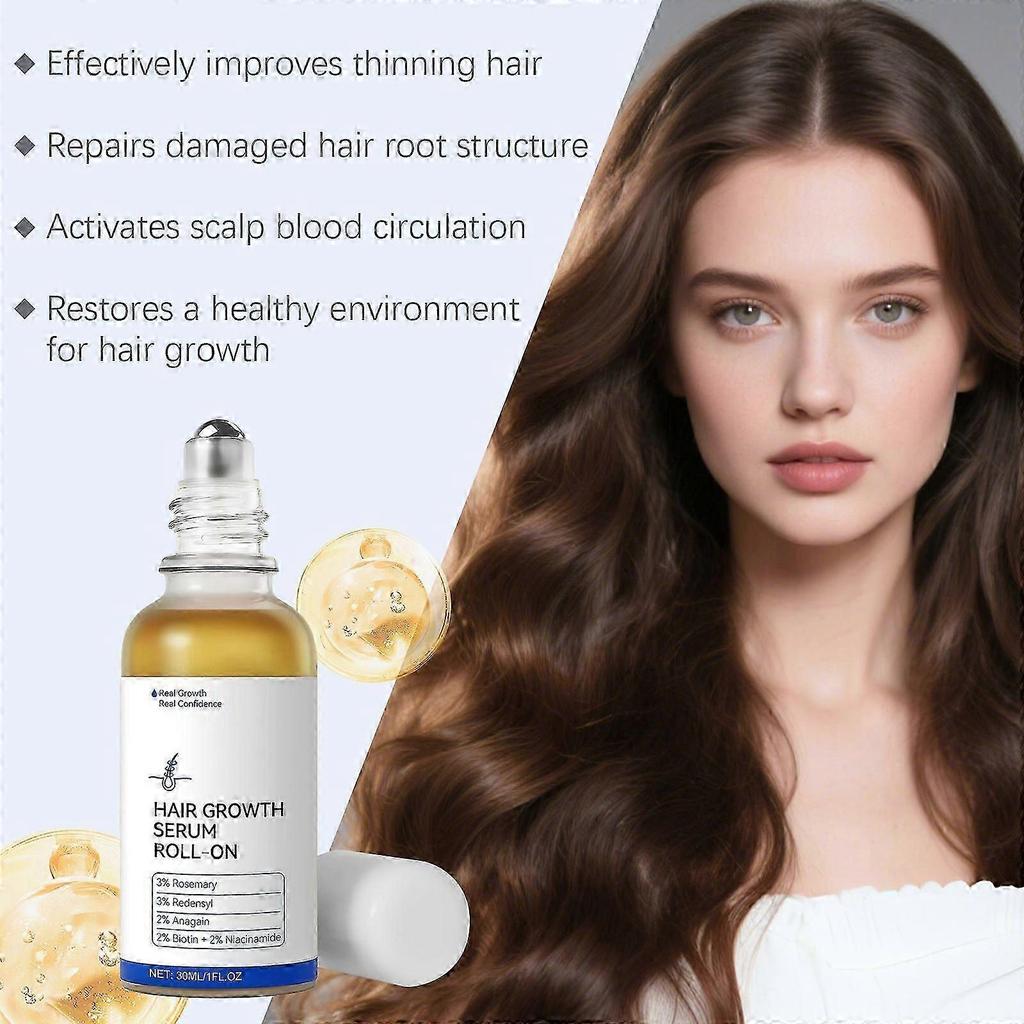 Hair Growth Serum Roll-On 30ml | With 3% Rosemary, 3% Redensyl, 2% AnaGain, Biotin & Niacinamide | For Thinning Hair & Hair Loss | Strengthen & Thickn