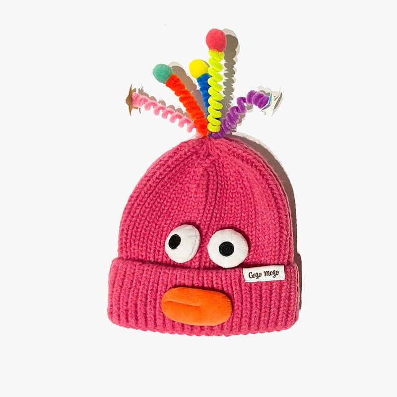 Autumn and Winter Children's Warm Knitted Hat Parent Child Wool Hat Girl Cute Cartoon Funny Eyes Tentacles Will Glow