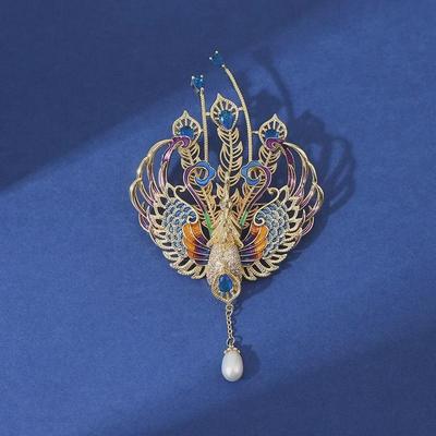 Luxury Enamel Phoenix Brooch with Pearl Tassels – Chinese Style Bird-Inspired High-End Accessory