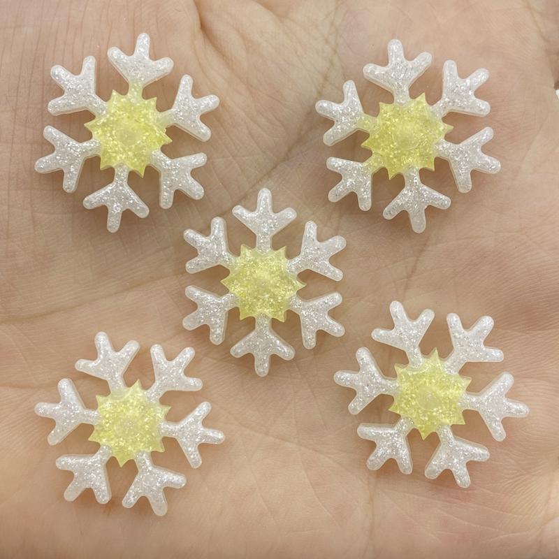 10PCS Merry Christmas Resin Shiny Snowflakes Flat Backs Craft Mini Xmas Decoration Supplies New Year Navidad