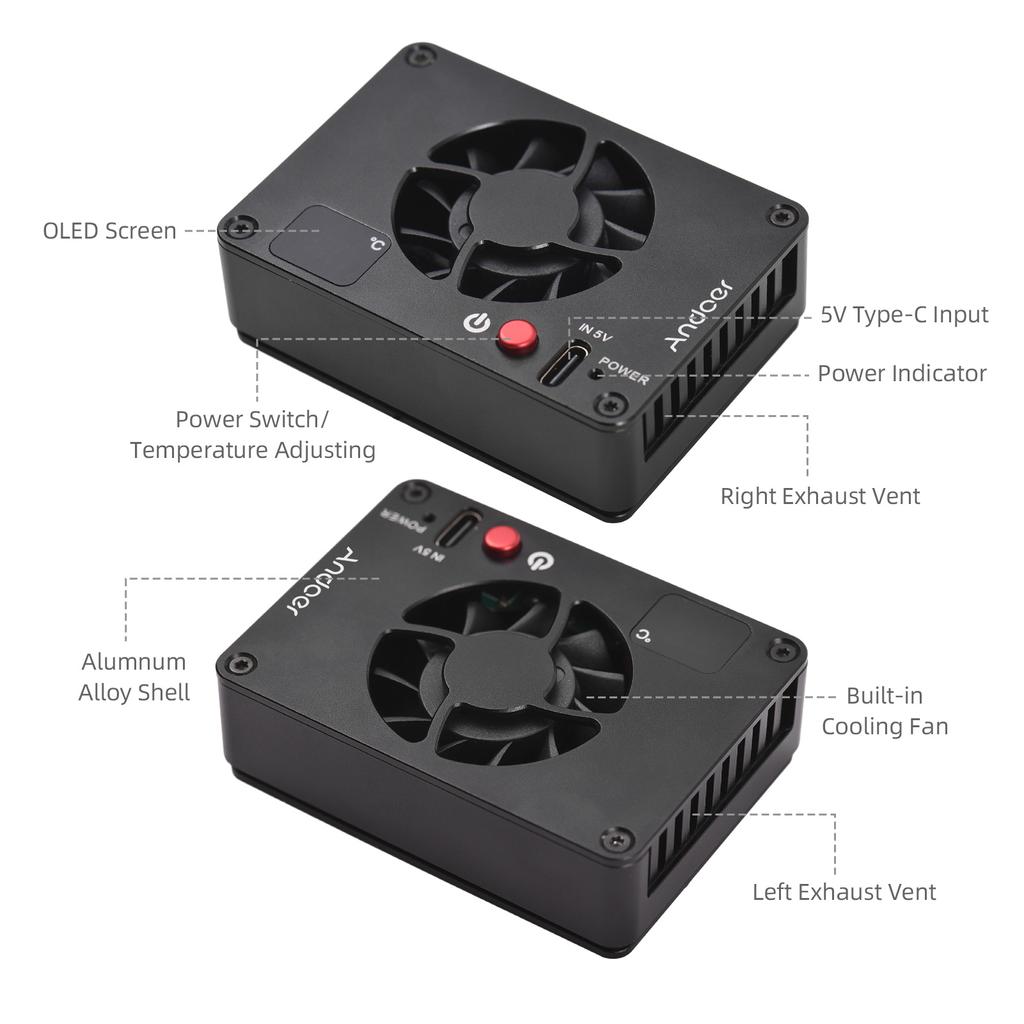 Andoer FS-04A Wentylator chłodzący kamerę Zewnętrzny układ chłodzenia z regulacją temperatury Wyświetlacz OLED 4szt