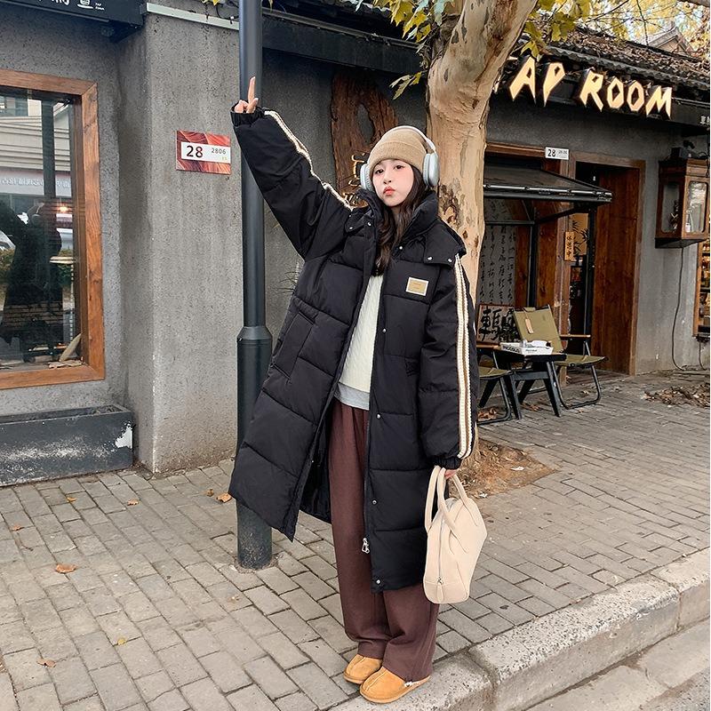 Down cotton clothes women's medium and long season over knee long jacket loose tide