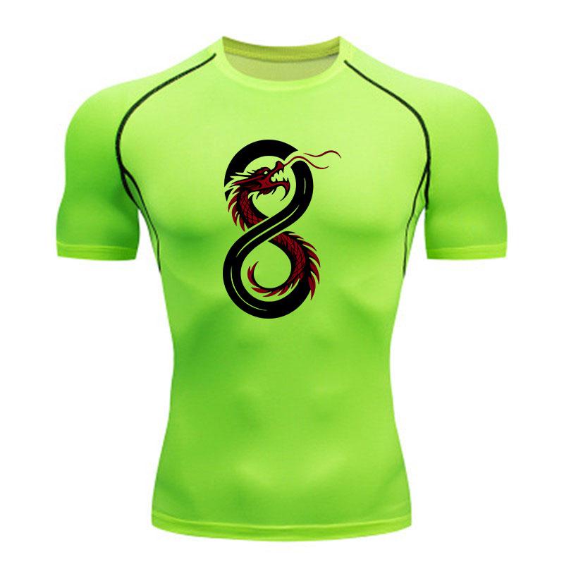 Men's Compression Workout T-Shirt, Stylish Red Chinese Drago