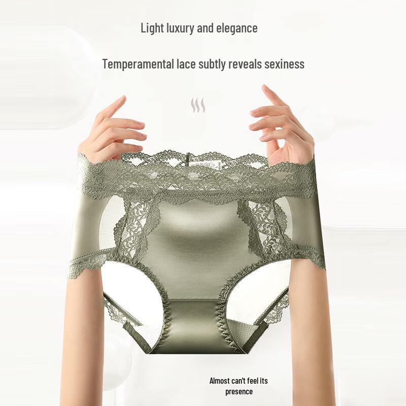 FitonTon Women's Lace Seamless Ice Silk Briefs (3-Pack)