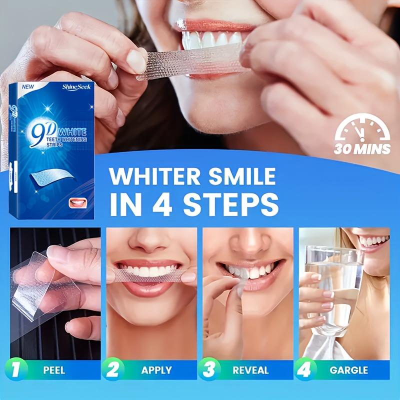 Large Capacity PAP 9D Bright White Teeth Strips, Dry Application Design, Long-Lasting Fit on Teeth, Hydrogen Peroxide-Free, Sensitive-Free Teeth