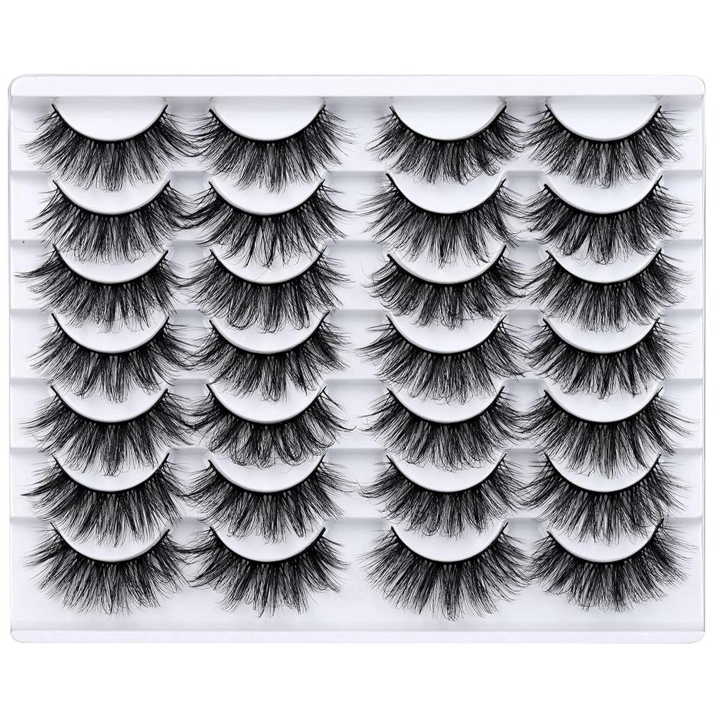 False Eyelashes Natural Look 3D Faux Mink Lashes Fluffy Volume Lashes 20mm Handmade Eye Lashes Pack 14 Pairs