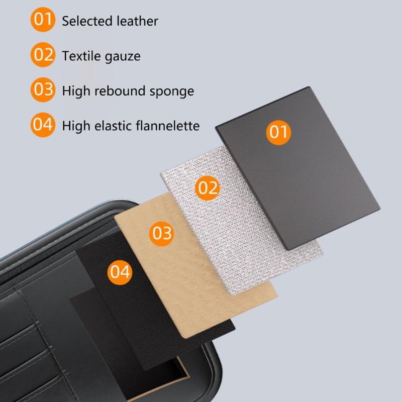 Auto-Sonnenblende Organizer mit mehreren Netztaschen Sonnenbrillen- & Kartenaufbewahrung Fahrzeug-Sonnenblendenetui Tasche PU-Leder Geldbörse