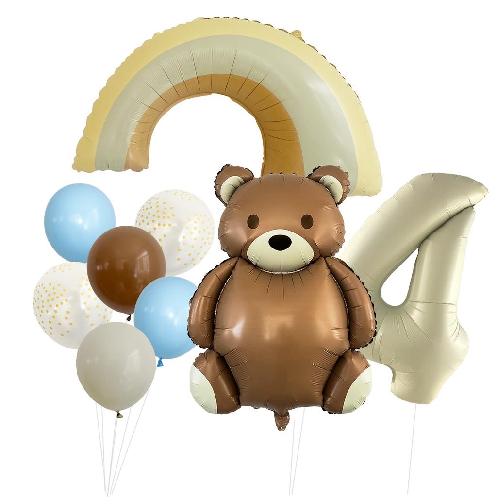 Cute Matte Teddy Bear Balloon Set Milky White Digital Aluminum Film Birthday Party Decoration Cute Fun