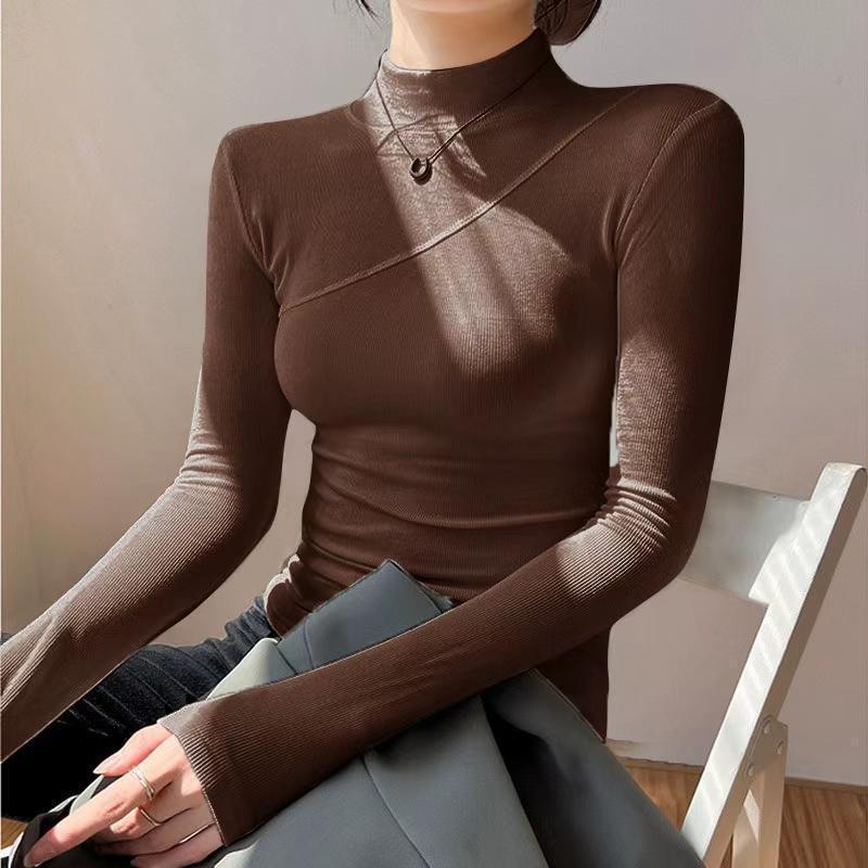 Women's Fleece-Lined Velvet Half-High Collar Shirt | Stylish, Warm Autumn/Winter Base Layer Top 2025