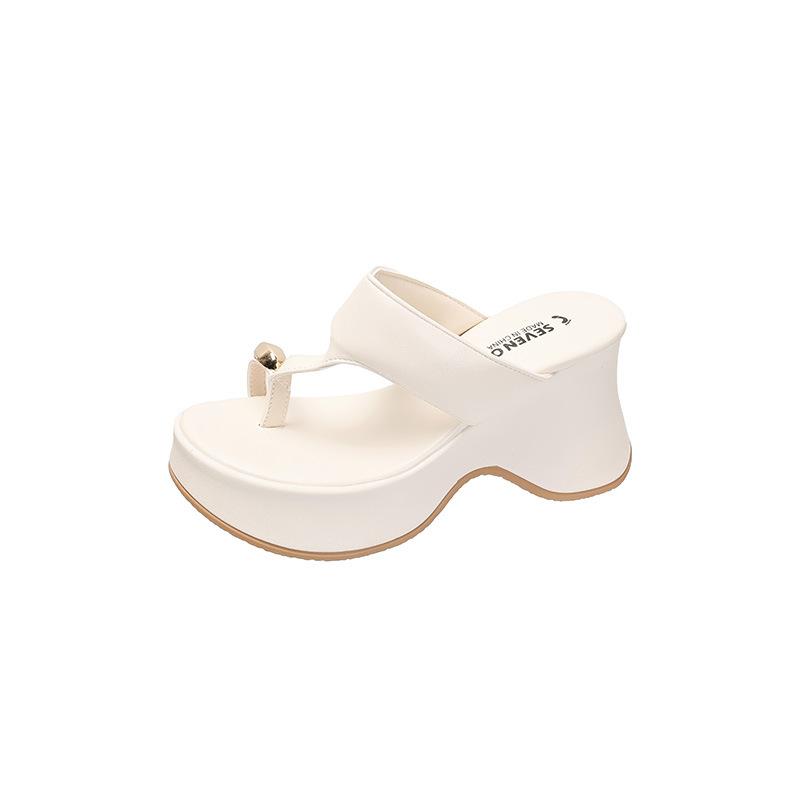 

Korean version of the set of toe solid color cool slippers to wear in the summer of 2025, the new beach slope heel one-word set of toe sandals women 35
