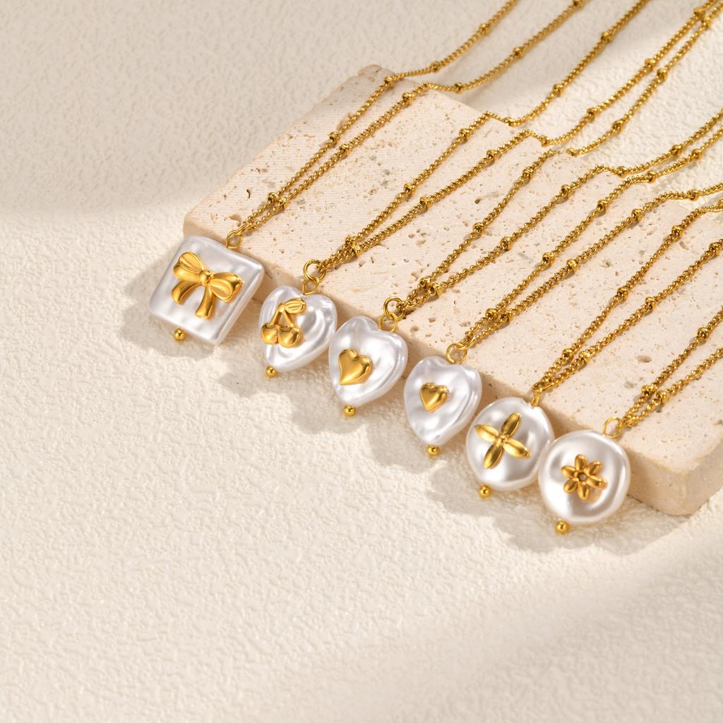 Wind Elegant Temperament Women'S Necklace, Stainless Steel Bead Chain Irregular Pearl Pendant Necklace Nc-2359