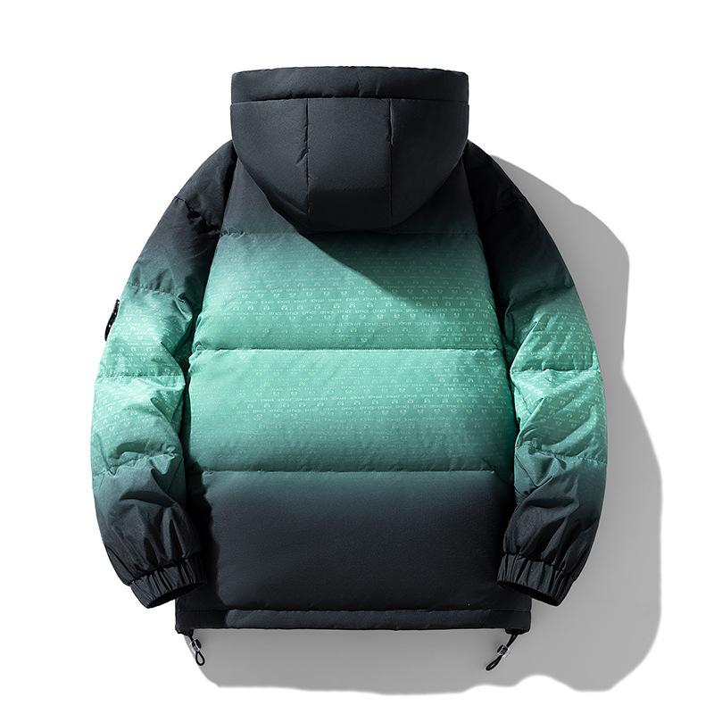 Gradual change color loose casual fashion trendy versatile winter new men and women with the same hooded white duck down jacket