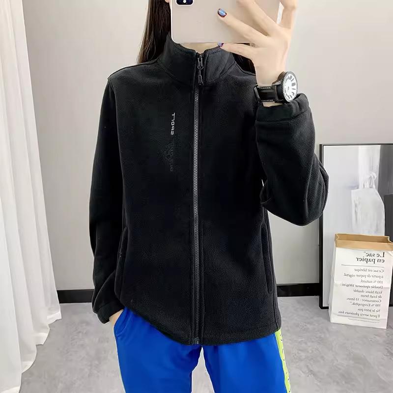 Winter Fleece Hiking Jacket Women Thicked Climbing Running Sweatshirt Double Side Zipper Stand Collar Sport Coat