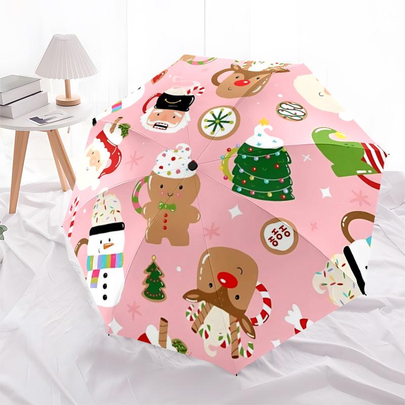 1pc Christmas Pattern Automatic Folding Umbrella - Portable Foldable Design with 8 Ribs, Durable Plastic & Iron Frame, Casual Outdoor Access