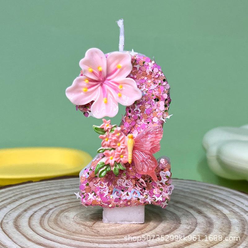 Flower Butterfly Number Candle, Birthday Topper Decoration for Party Celebration