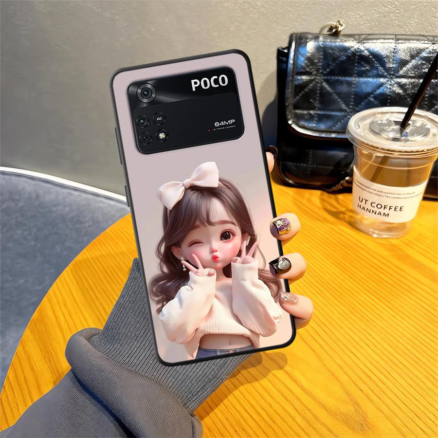 

Чехол для Xiaomi Poco X3 X4 X5 X7 Pro C61 M3 M4 M7 Pro C50 F3 C40 C71 F1 M5 C75 Черный Мягкий Чехол для Телефона Мультяшный Рисунок Девочки Poco C71