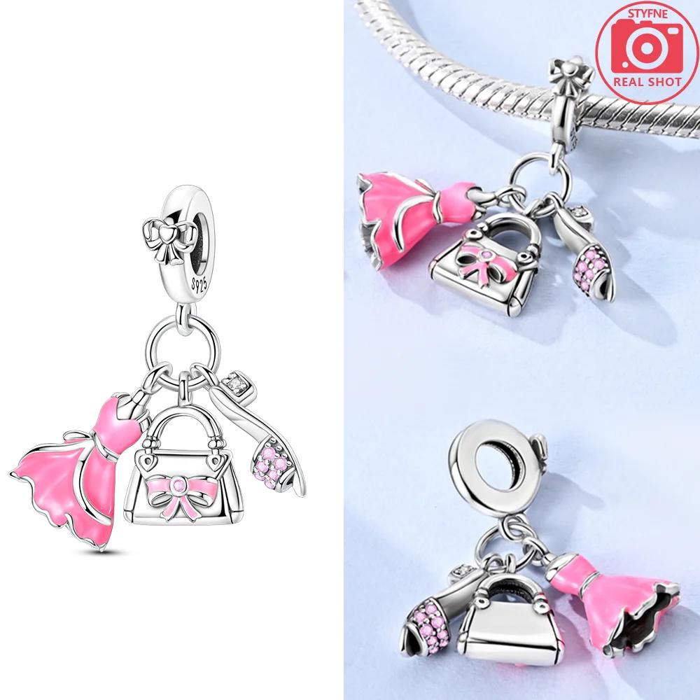 Aircraft Luggage Box Cat Pink Zircon Copper Original Charms Beads Fit Bracelet Women Jewelry Diy Beautiful Gifts Accessory