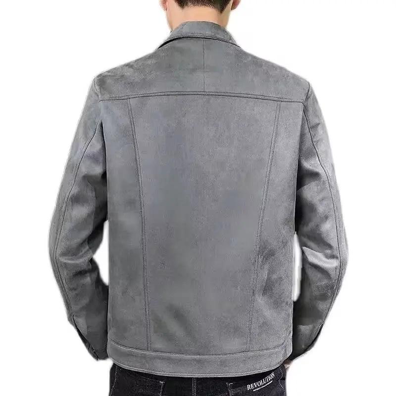 New Trendy Men's Jacket For Spring/autumn Solid Color Top Casual Stylish Lapel Jacket Deer Skin Fleece