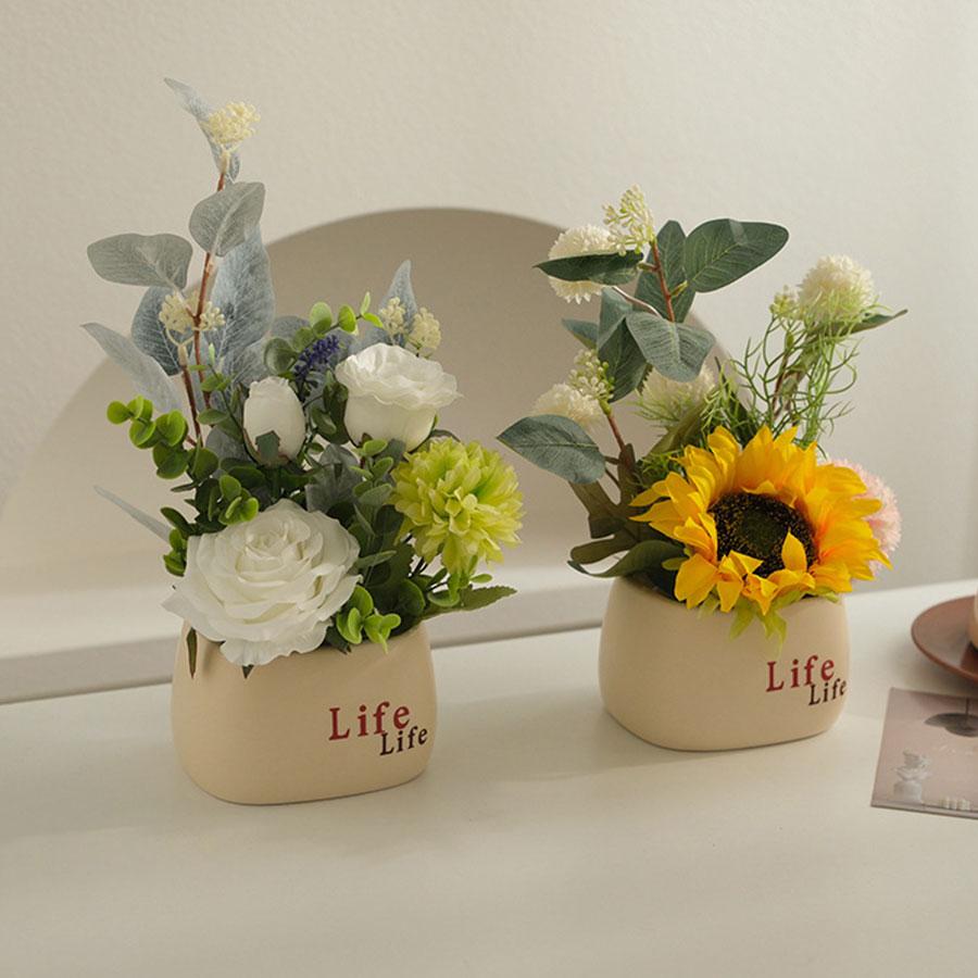 1 Piece of Simulated Flower Pot with Flower Pot Decoration Flower Bouquet Restaurant Desktop High-end Feeling Flower Bouquet