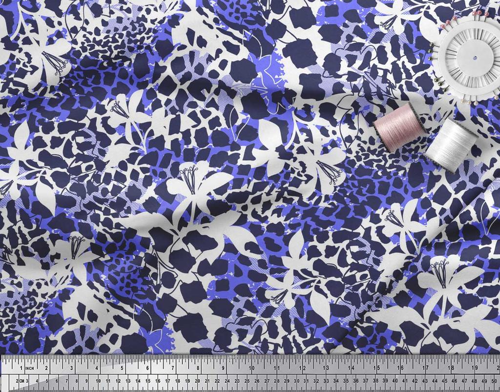 Soimoi Purple Japan Crepe Satin Fabric Leopard Animal Skin Printed Fabric 1 Metre 42 Inch