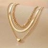 Elegant women's necklace Layered heart-shaped pendant snake chain and Cuban chain vintage classic style collarbone necklace jewelry set for