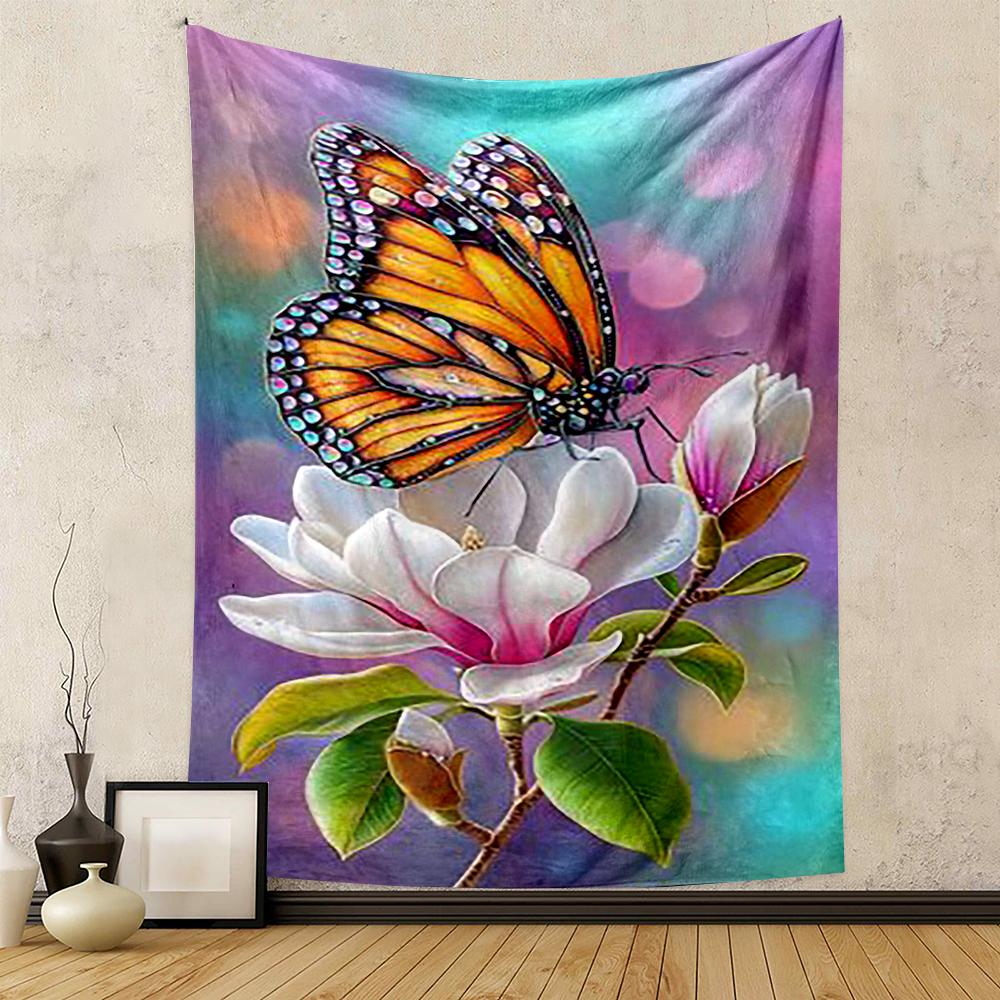 Butterfly and Magnolia Print Patterned tapestry for bedroom and living room home decor