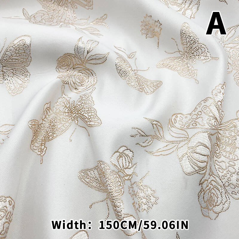 

100*150cm Elegant Colorful Golden Silk Butterfly Yarn Dyed Jacquard Fabric Retro Wome Dress Skirt Tote Bag Decor Sewing Fabric 1M