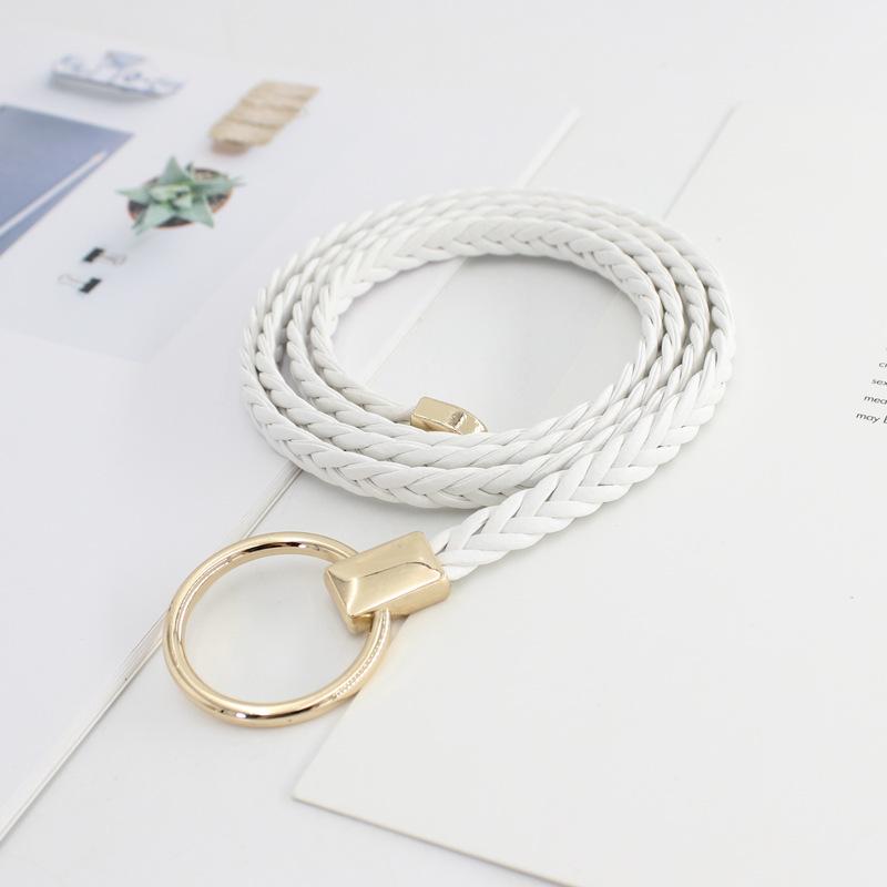 Women'S Woven Thin Belt Dress With Decorative Retro Ring Knotted Waist Chain