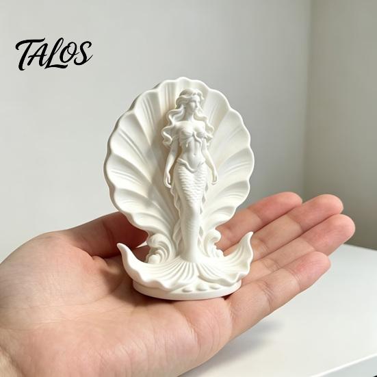 Fine Texture Shell Craft 3D Printed Mermaid Desktop Ornament, Ocean Style Standing Mediterranean Room Accents Sculpture, Minimalist Figurine for Home