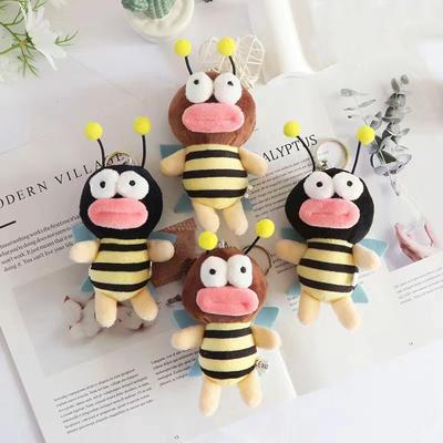 Boca de salsicha criativa abelha pelúcia boneca desenho animado animais abelha chaveiro fofo pelúcia pequeno pingente boneca de pelúcia bolsa pingente presente