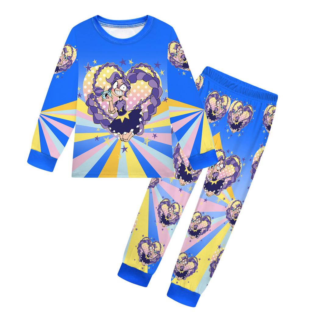 19769 Детские Девочки Лили Lovebraids Маки Принт Длинный Рукав Пижама Одежда для Сна 2 шт./Комплекты 100cm синий