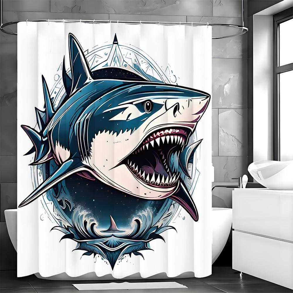 Fierce Shark Shower Curtain, Bathroom Decorative Shower Curtain, Waterproof Shower Curtain with Hooks