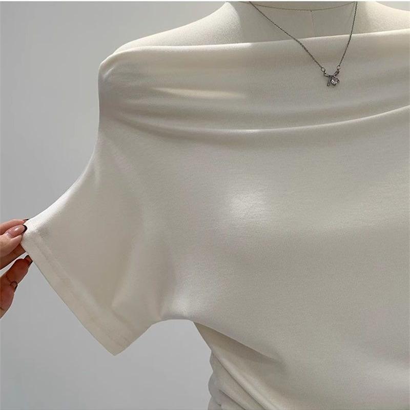 Sommer Reines Verlangen Ein Schulter Schwarz Kurzarm Damen T-Shirt Koreanischer Stil Schlankmachendes Top Freiliegende Schulter Modisch