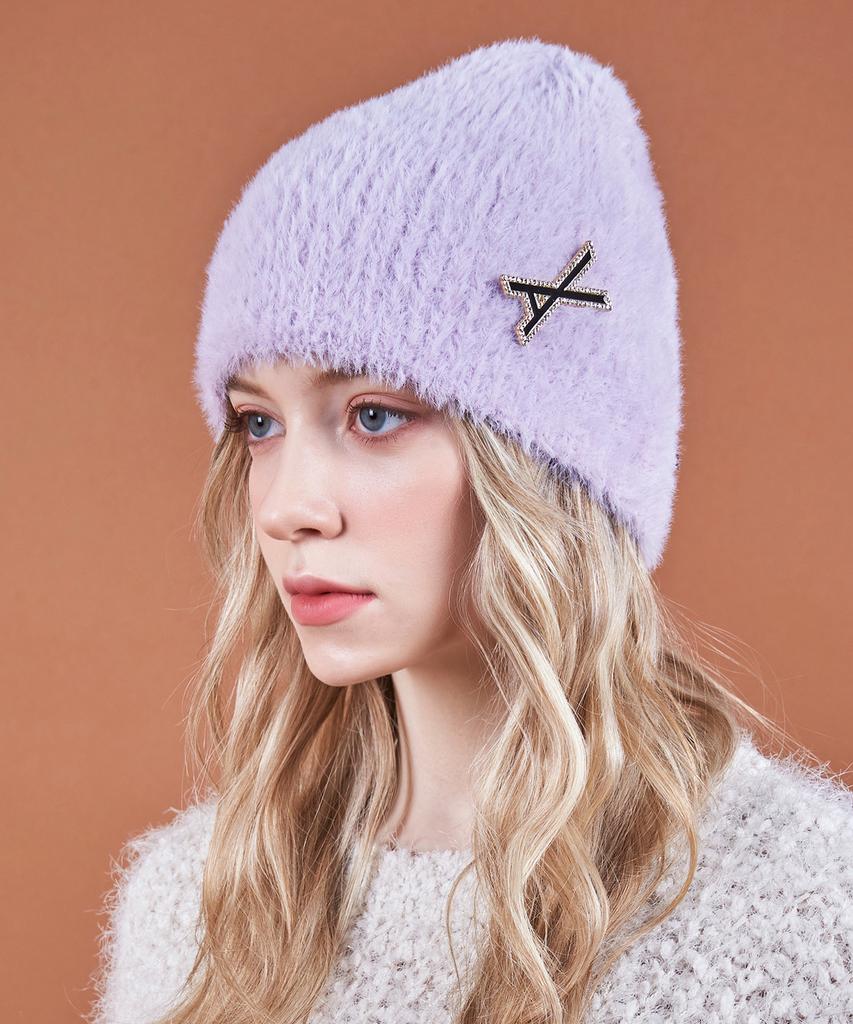 Bajal Va Brooch Soft Angora Beanie Purple